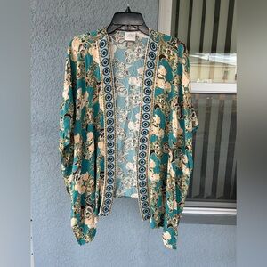 Knox Rose Open Front Paisley Boho Light Weight Layering Piece Kimono Size XL/XXL